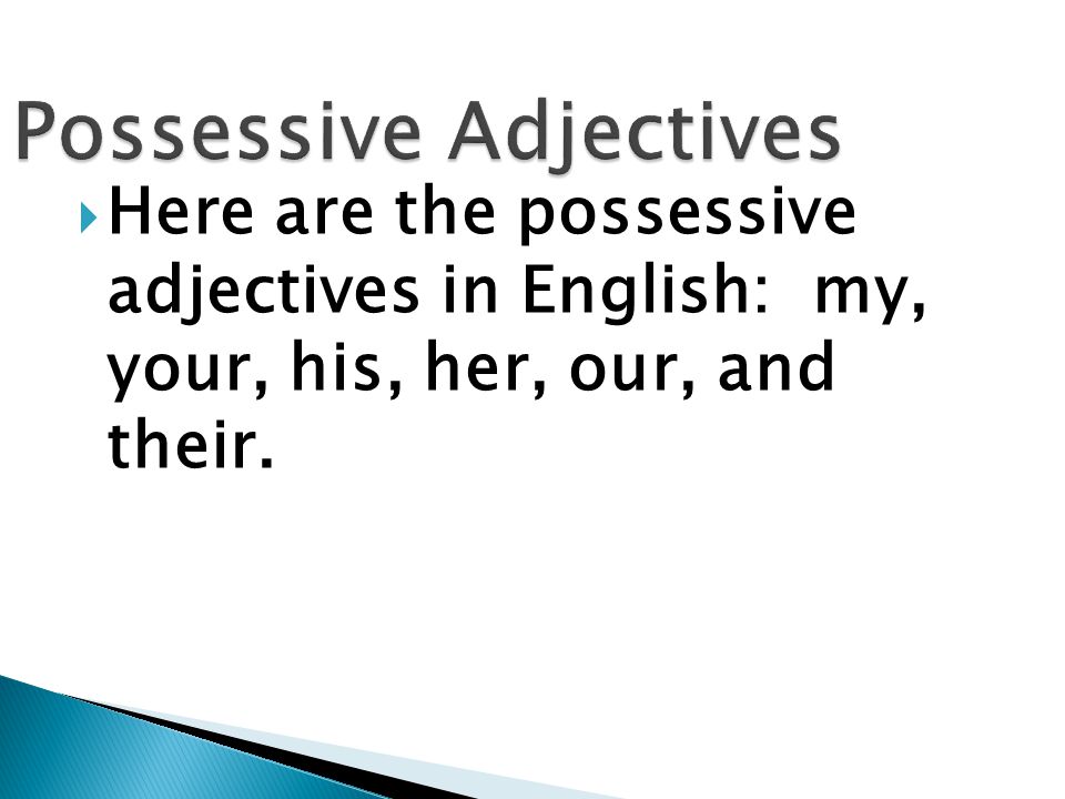  Adjectives DESCRIBE nouns, correct  Well, they can also show possession.
