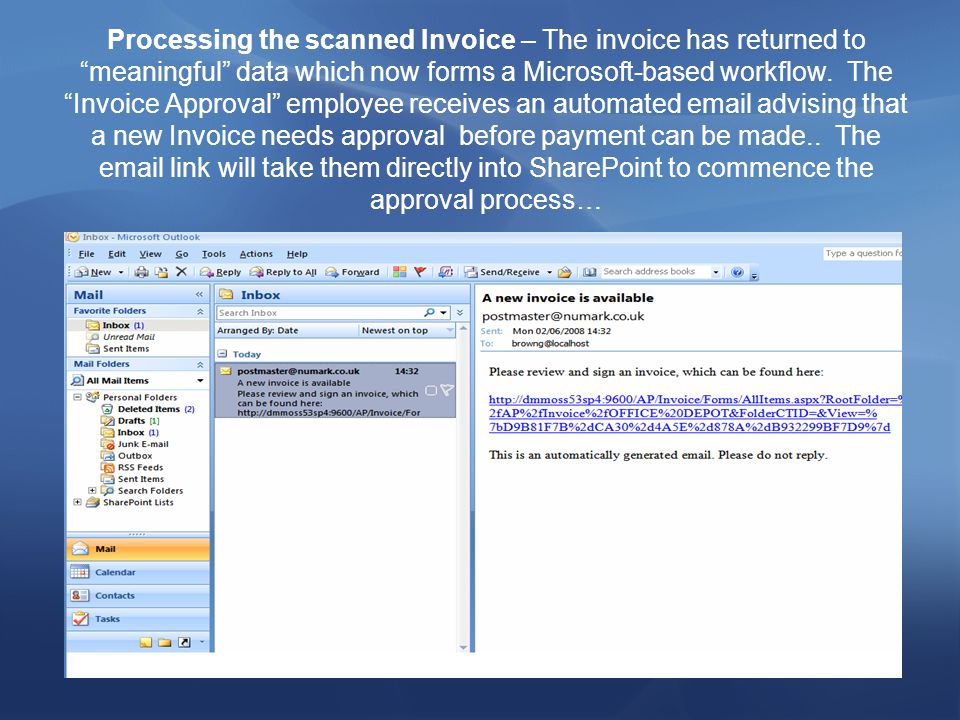 Processing the scanned Invoice – The invoice has returned to meaningful data which now forms a Microsoft-based workflow.