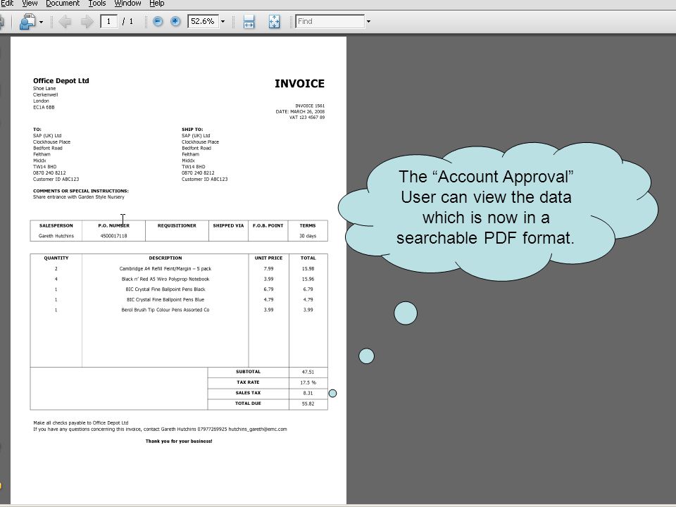 The Account Approval User can view the data which is now in a searchable PDF format.