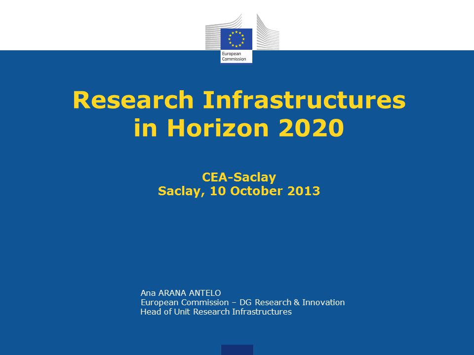 Research Infrastructures in Horizon 2020 CEA-Saclay Saclay, 10 October 2013 Ana ARANA ANTELO European Commission – DG Research & Innovation Head of Unit Research Infrastructures
