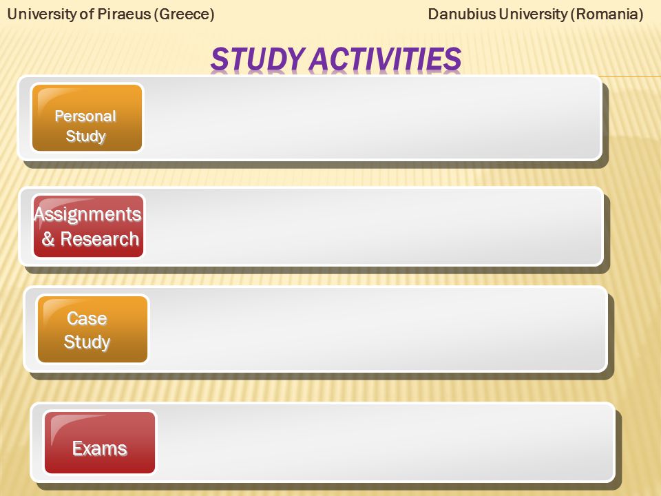 University of Piraeus (Greece) Danubius University (Romania) Personal Study Assignments & Research Case Study Exams