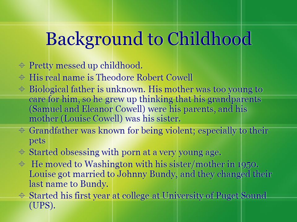 Background to Childhood  Pretty messed up childhood.