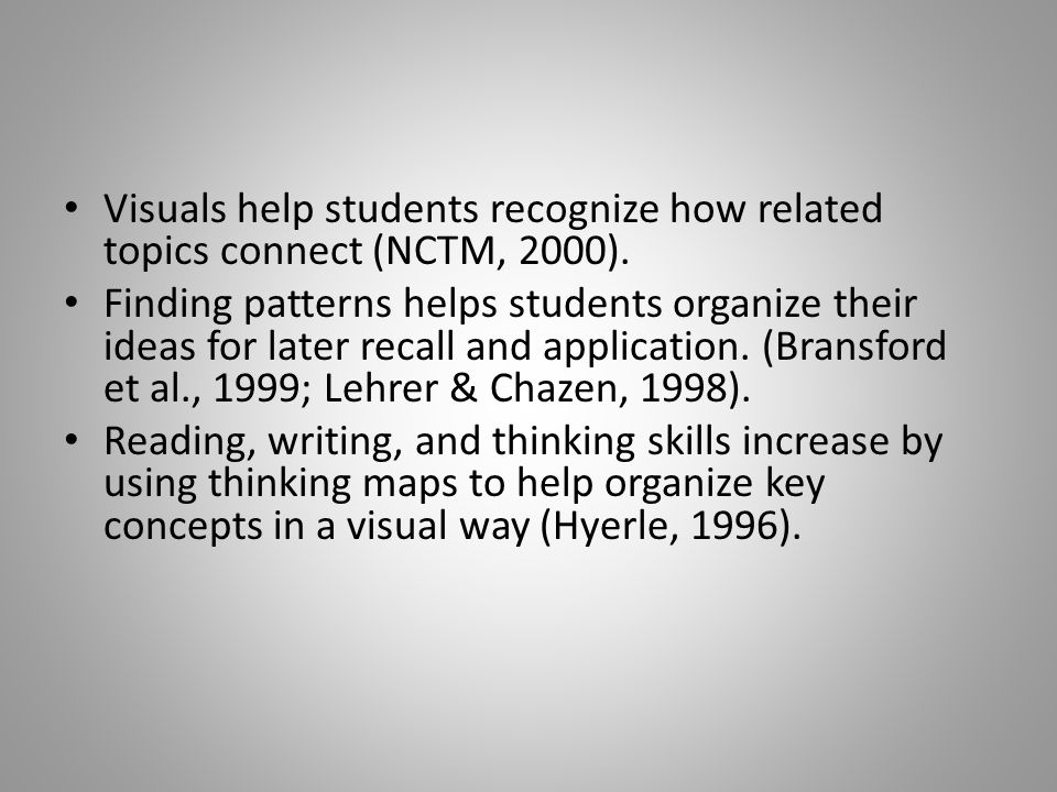 Visuals help students recognize how related topics connect (NCTM, 2000).