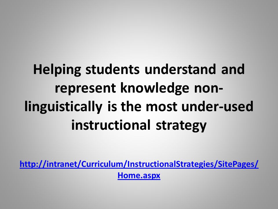 Helping students understand and represent knowledge non- linguistically is the most under-used instructional strategy   Home.aspx