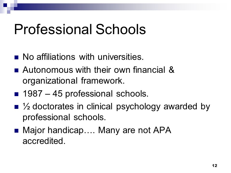 12 Professional Schools No affiliations with universities.