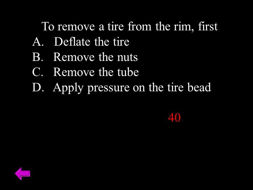 When mounting a tubeless tire, first inflate the tire to A.