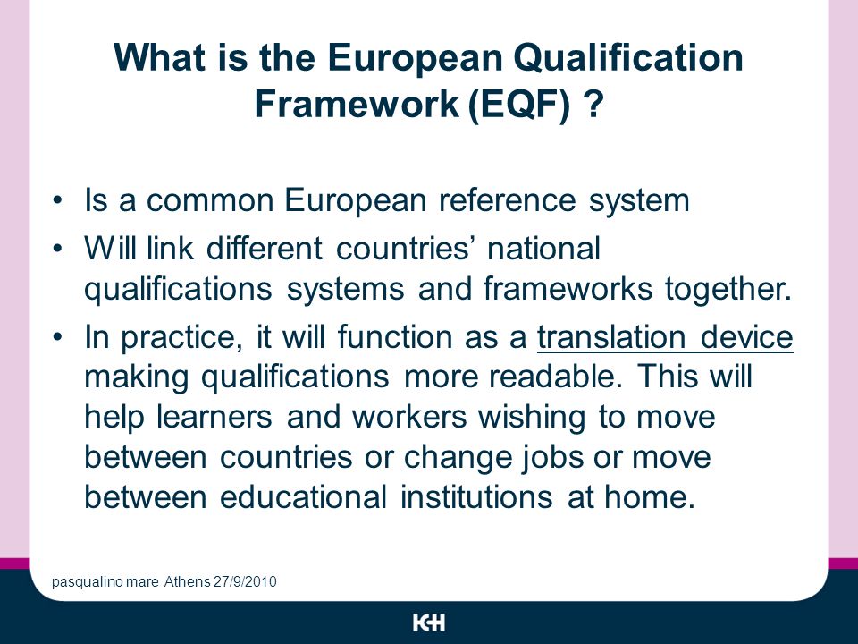 What is the European Qualification Framework (EQF) .