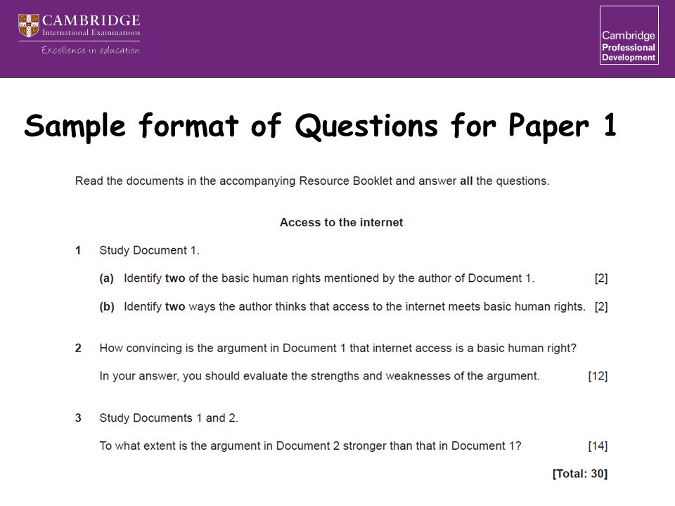 Sample format of Questions for Paper 1