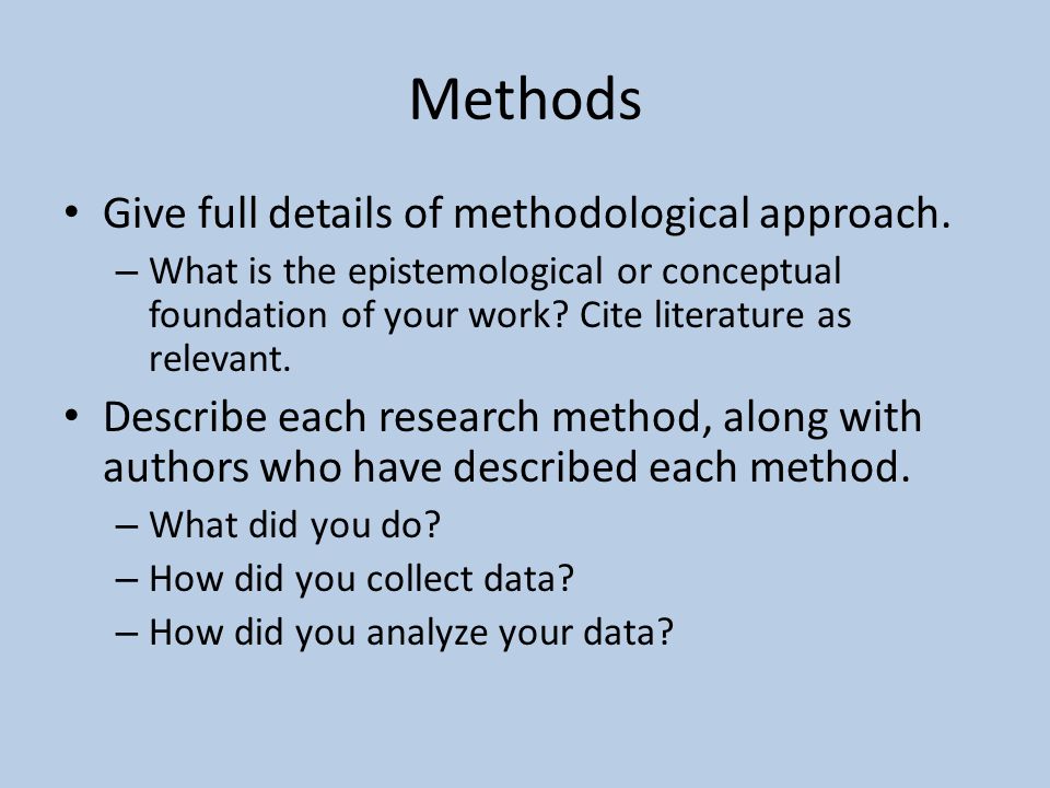 Methods Give full details of methodological approach.