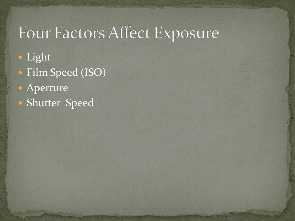 Light Film Speed (ISO) Aperture Shutter Speed