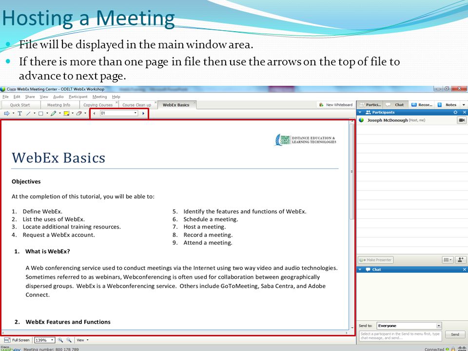 Hosting a Meeting File will be displayed in the main window area.
