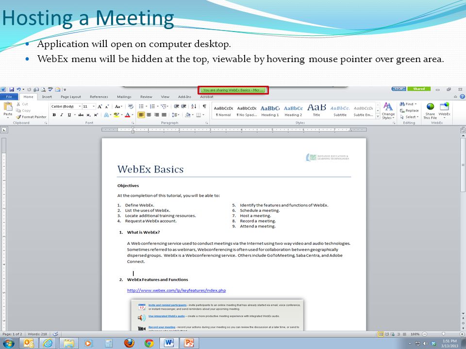Hosting a Meeting Application will open on computer desktop.