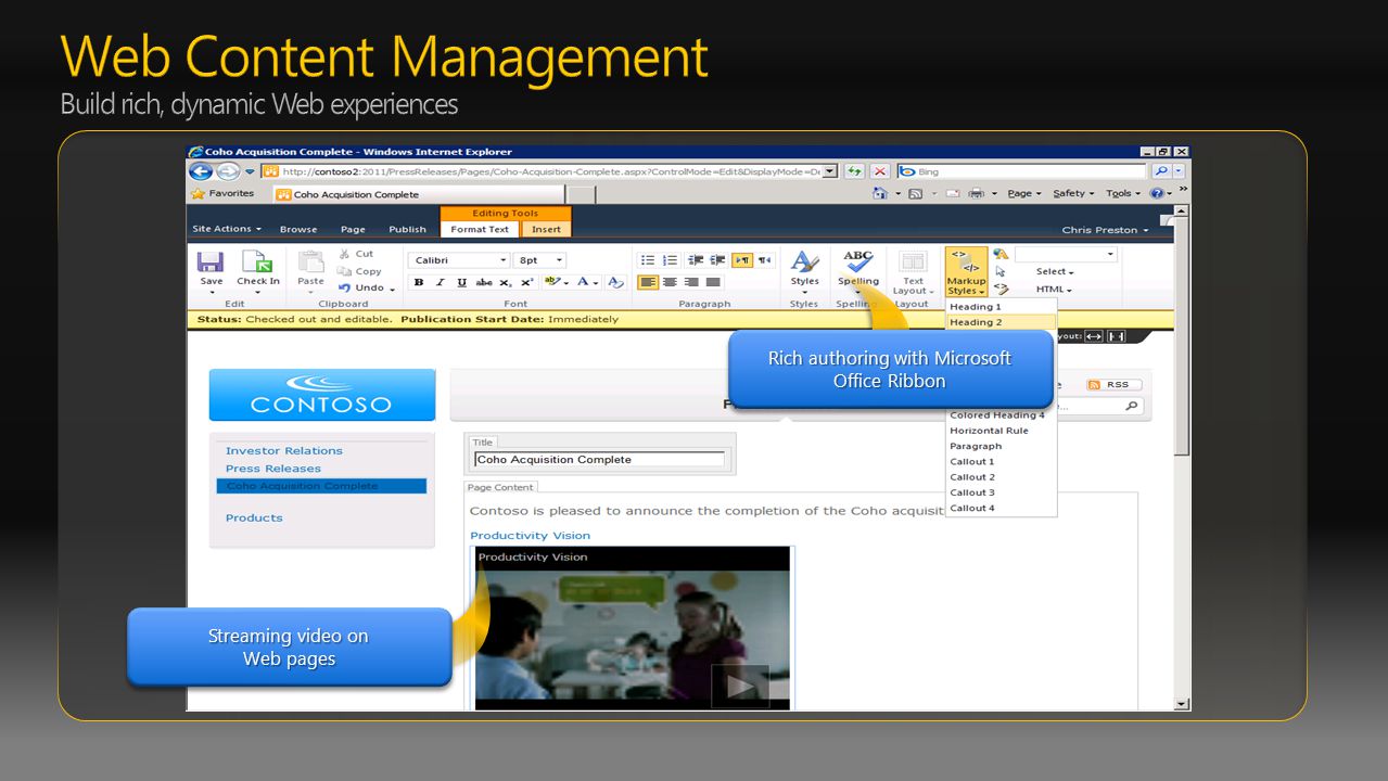 Rich authoring with Microsoft Office Ribbon Streaming video on Web pages