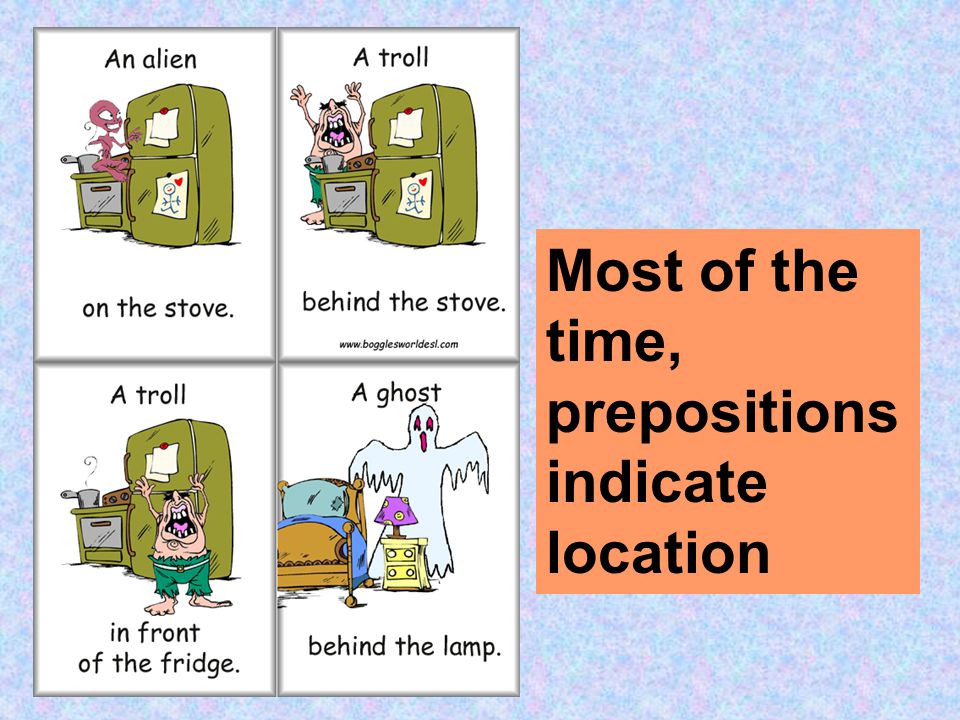 Most of the time, prepositions indicate location