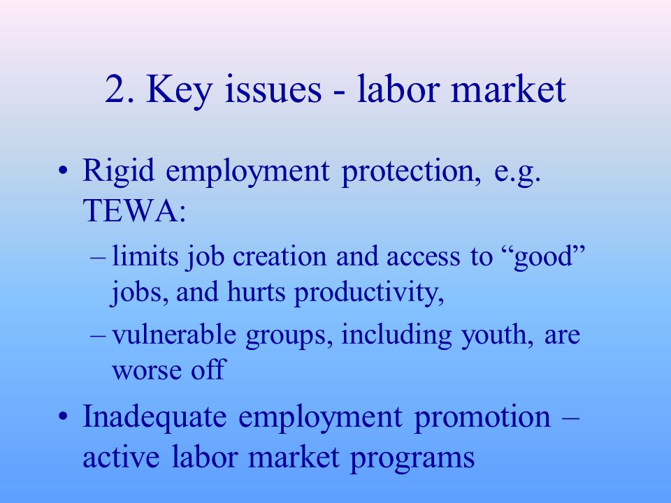2. Key issues - labor market Rigid employment protection, e.g.