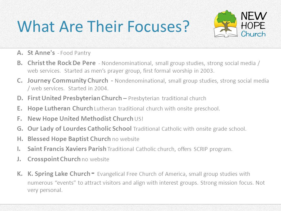 New Hope United Methodist Church De Pere Vision Planning 2014