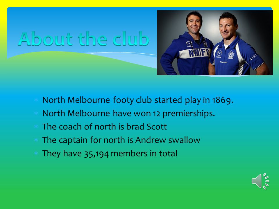 North Melbourne s Guernsey is blue and white vertical lines.