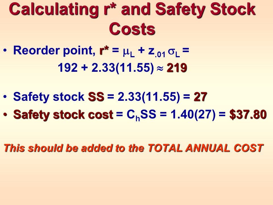 inventory modeling service levels determining a reorder point r safety stock formula