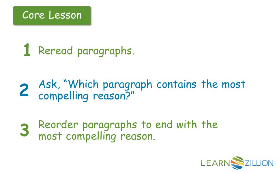 Core Lesson Reread paragraphs.