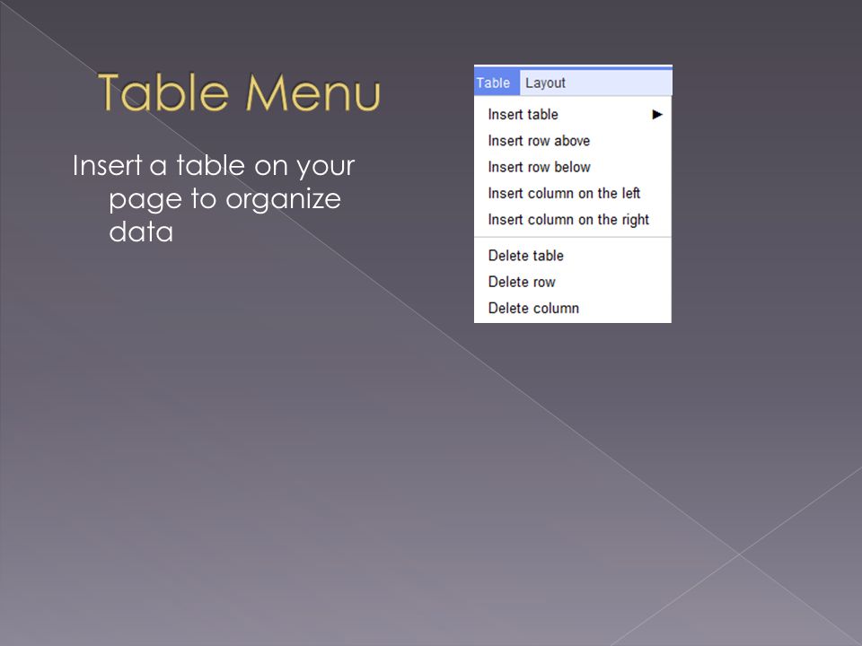 Insert a table on your page to organize data
