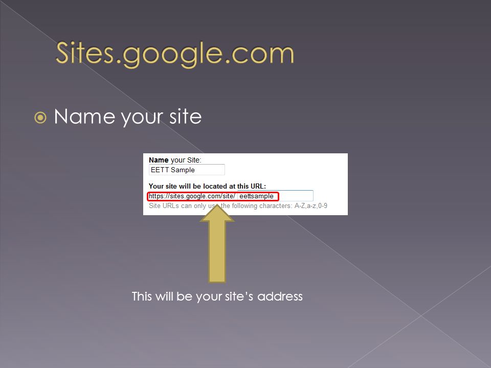  Name your site This will be your site’s address