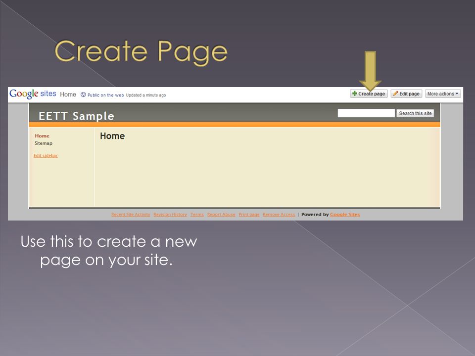Use this to create a new page on your site.