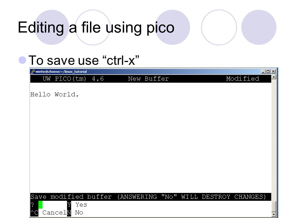 Editing a file using pico To save use ctrl-x