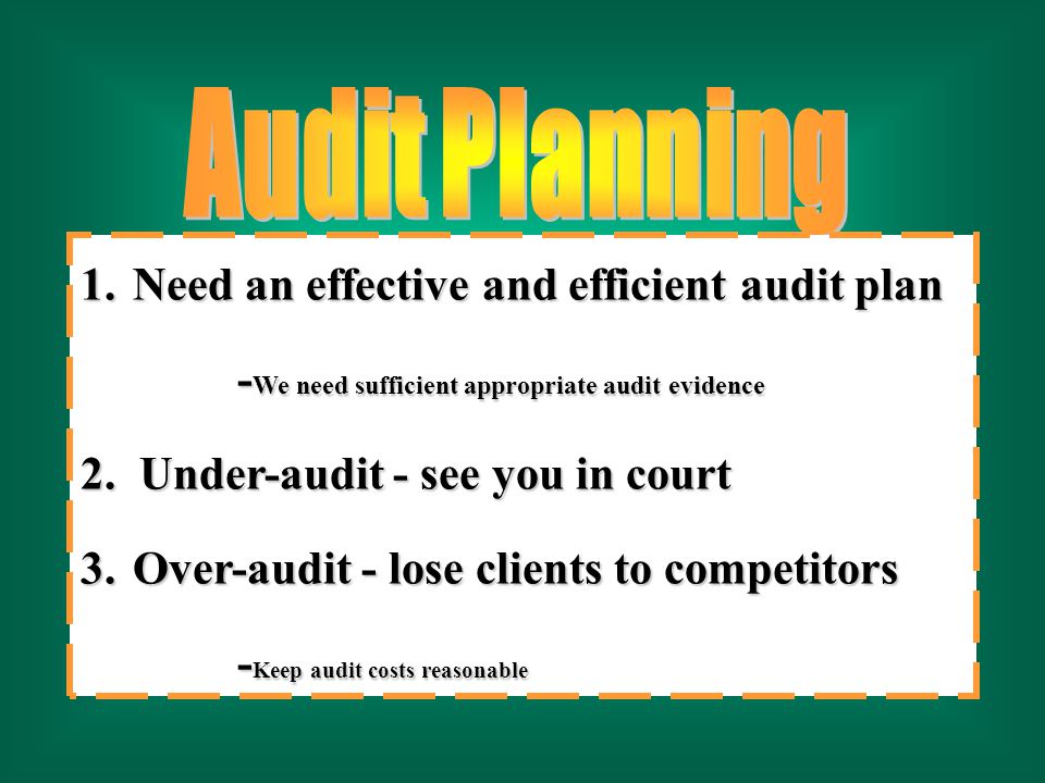 1.Need an effective and efficient audit plan - We need sufficient appropriate audit evidence 2.