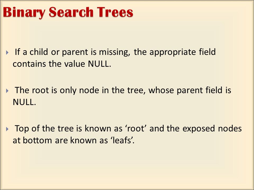  If a child or parent is missing, the appropriate field contains the value NULL.