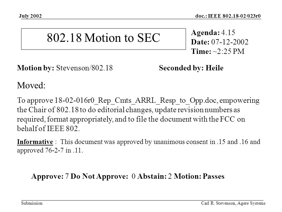 doc.: IEEE /023r0 Submission July 2002 Carl R.