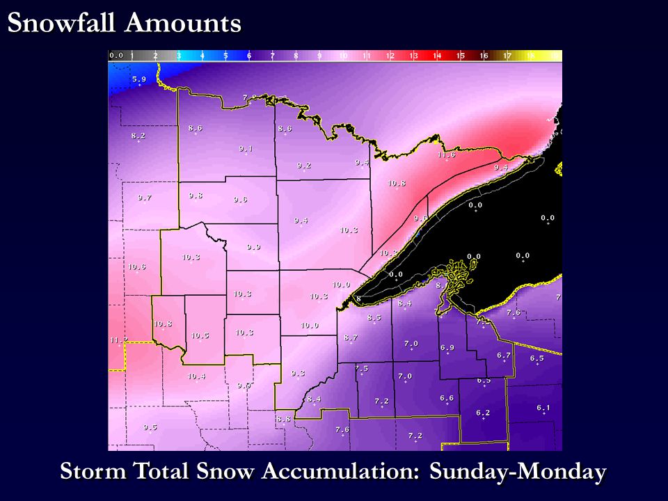 Snowfall Amounts Storm Total Snow Accumulation: Sunday-Monday