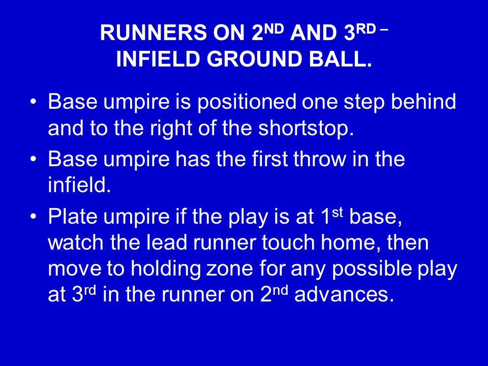 RUNNERS ON 2 ND AND 3 RD – INFIELD GROUND BALL.