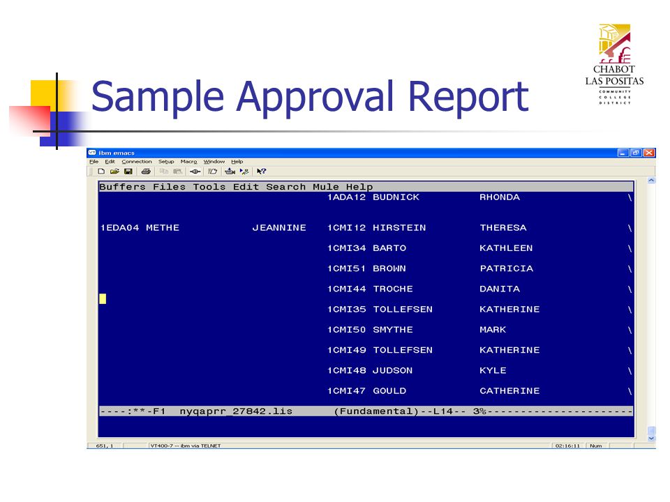 Sample Approval Report