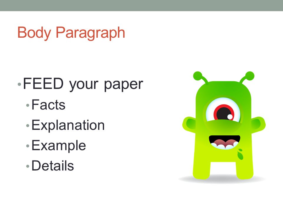 Body Paragraph FEED your paper Facts Explanation Example Details