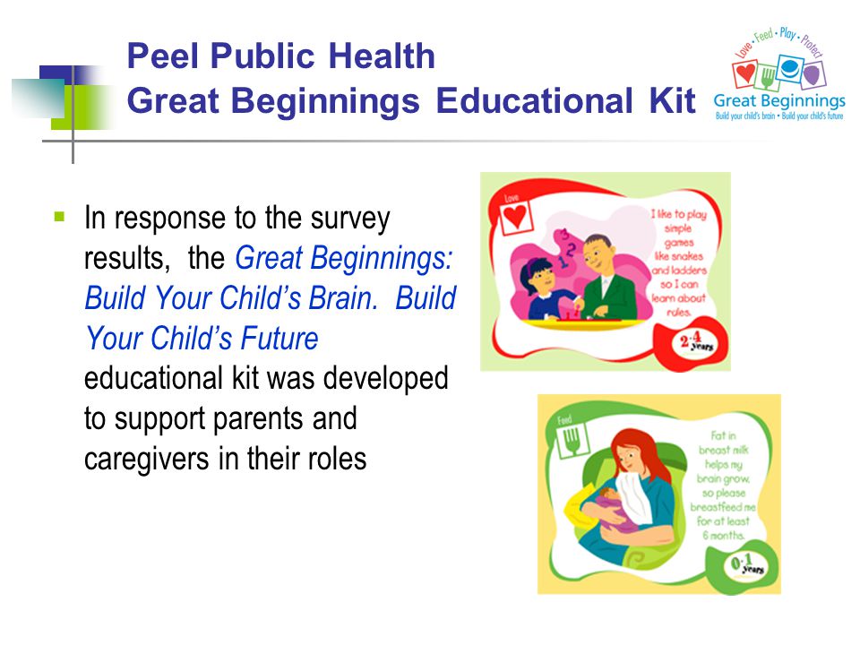 Peel Public Health Great Beginnings Educational Kit  In response to the survey results, the Great Beginnings: Build Your Child’s Brain.