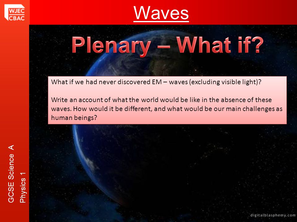 GCSE Science A Physics 1 Waves What if we had never discovered EM – waves (excluding visible light).