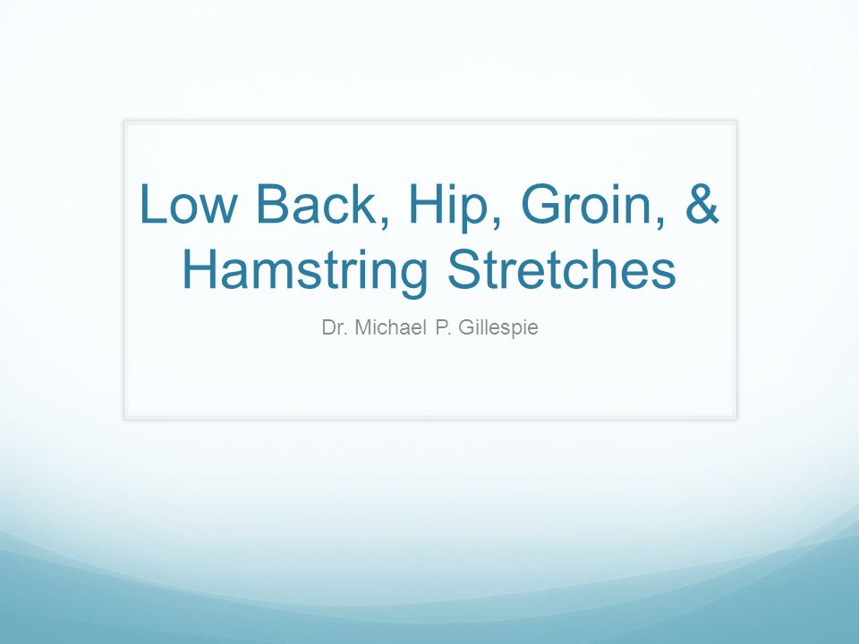 Low Back, Hip, Groin, & Hamstring Stretches Dr. Michael P. Gillespie