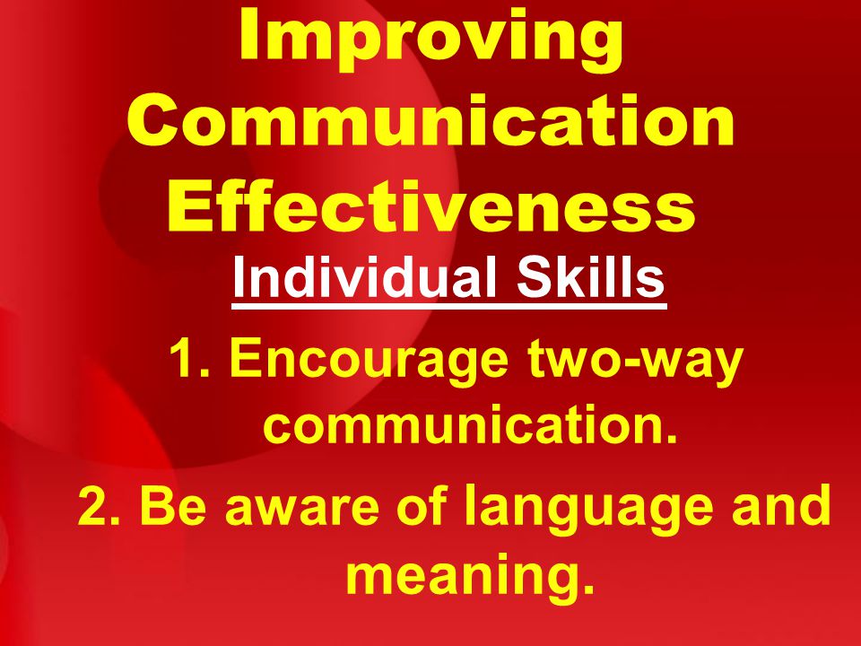 Improving Communication Effectiveness Individual Skills 1.