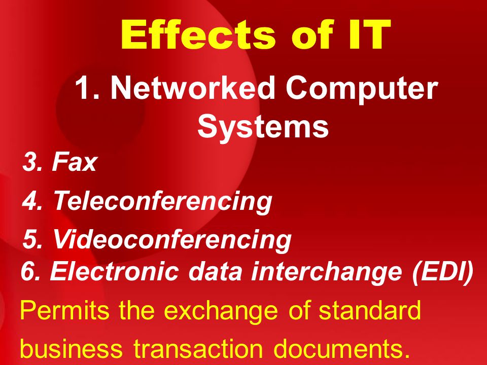 Effects of IT 1. Networked Computer Systems 3. Fax 4.