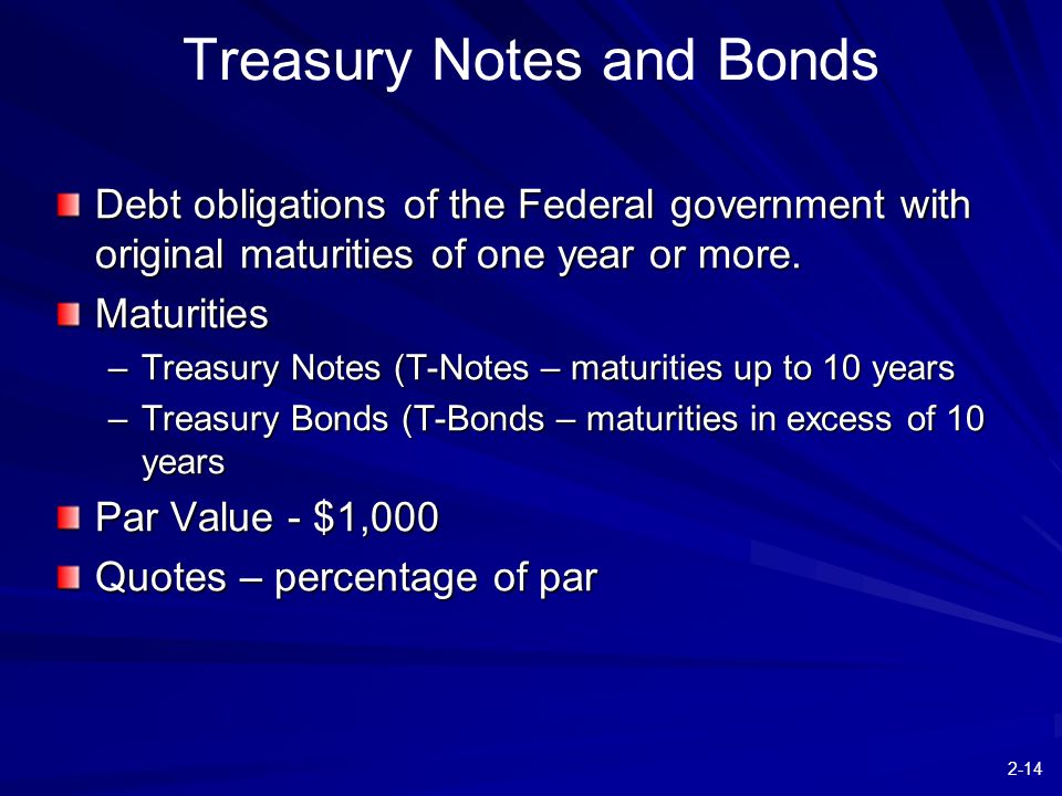 2-14 Treasury Notes and Bonds Debt obligations of the Federal government with original maturities of one year or more.