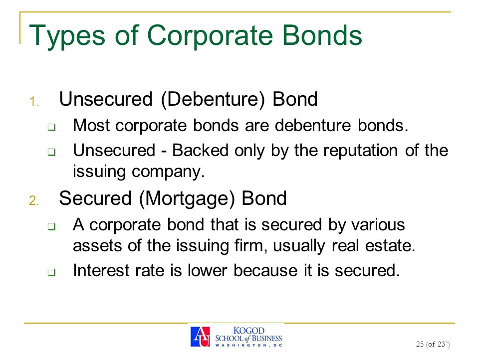 25 (of 23`) Types of Corporate Bonds 1.
