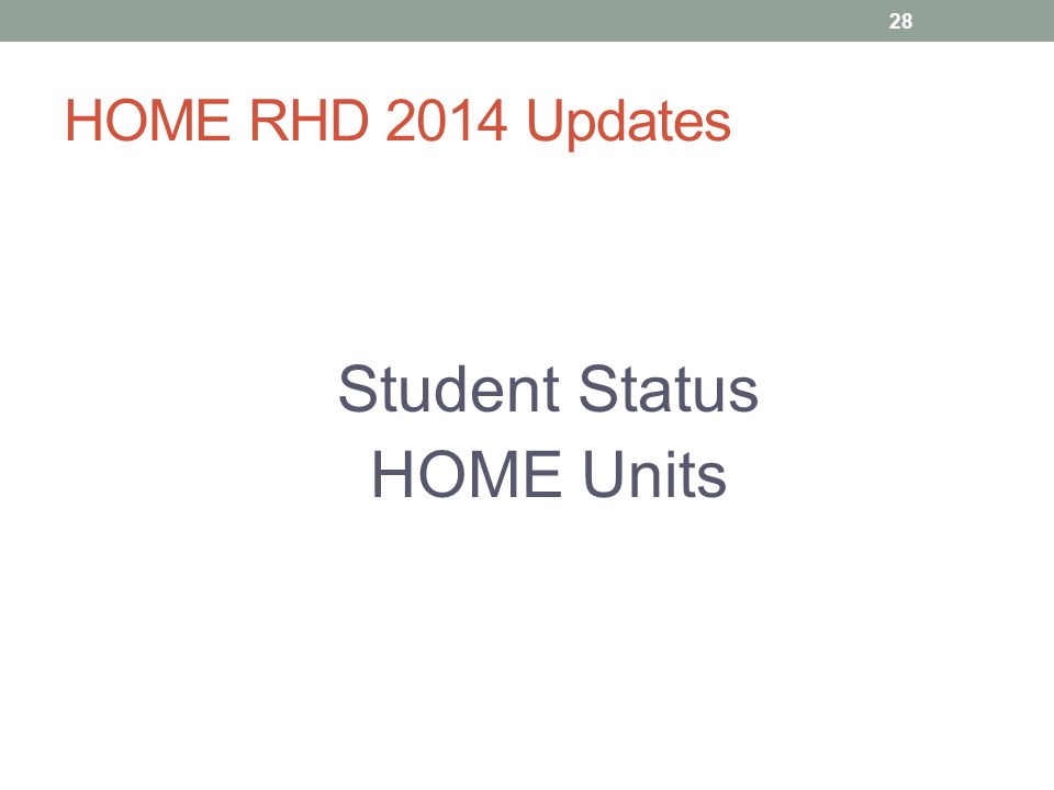 HOME RHD 2014 Updates Student Status HOME Units 28