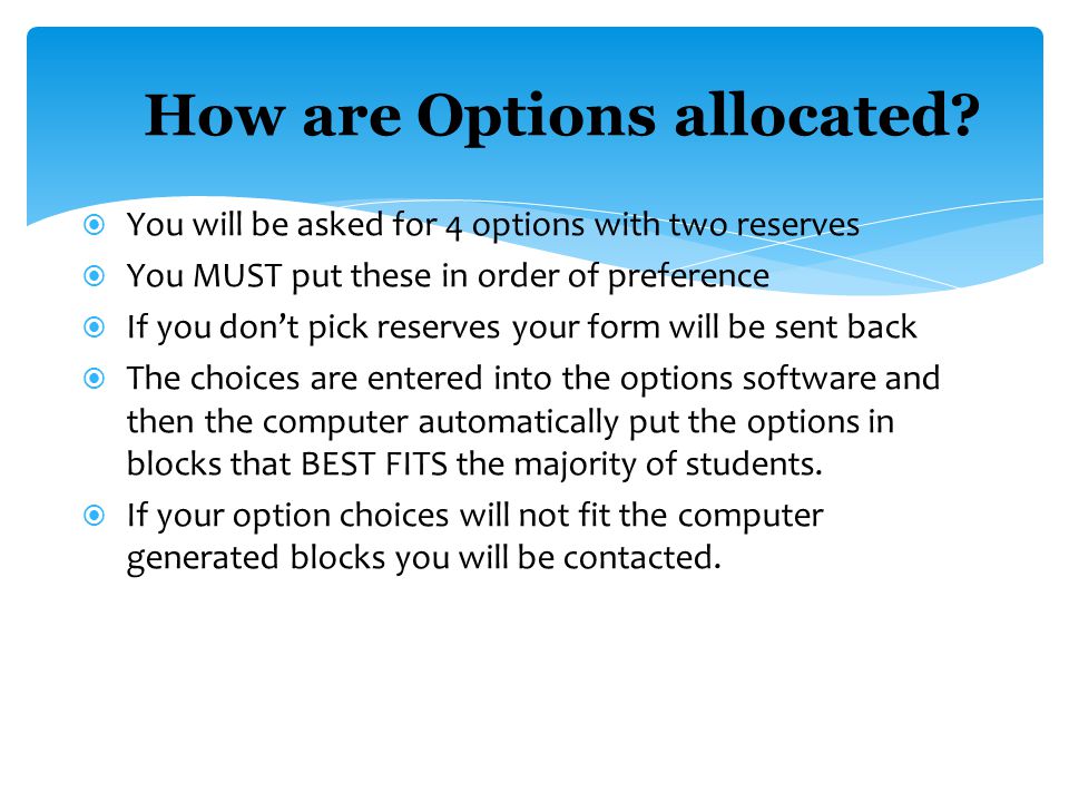 How are Options allocated.