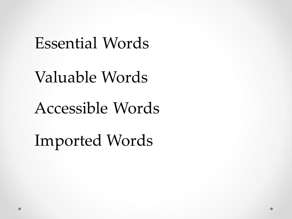 Essential Words Valuable Words Accessible Words Imported Words