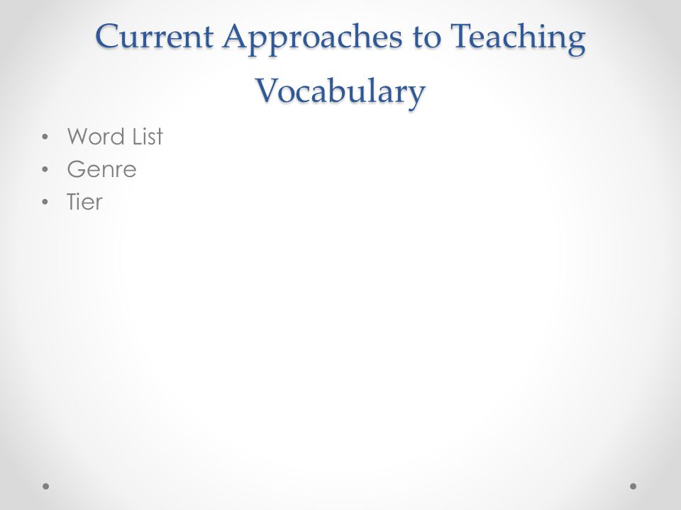 Current Approaches to Teaching Vocabulary Word List Genre Tier