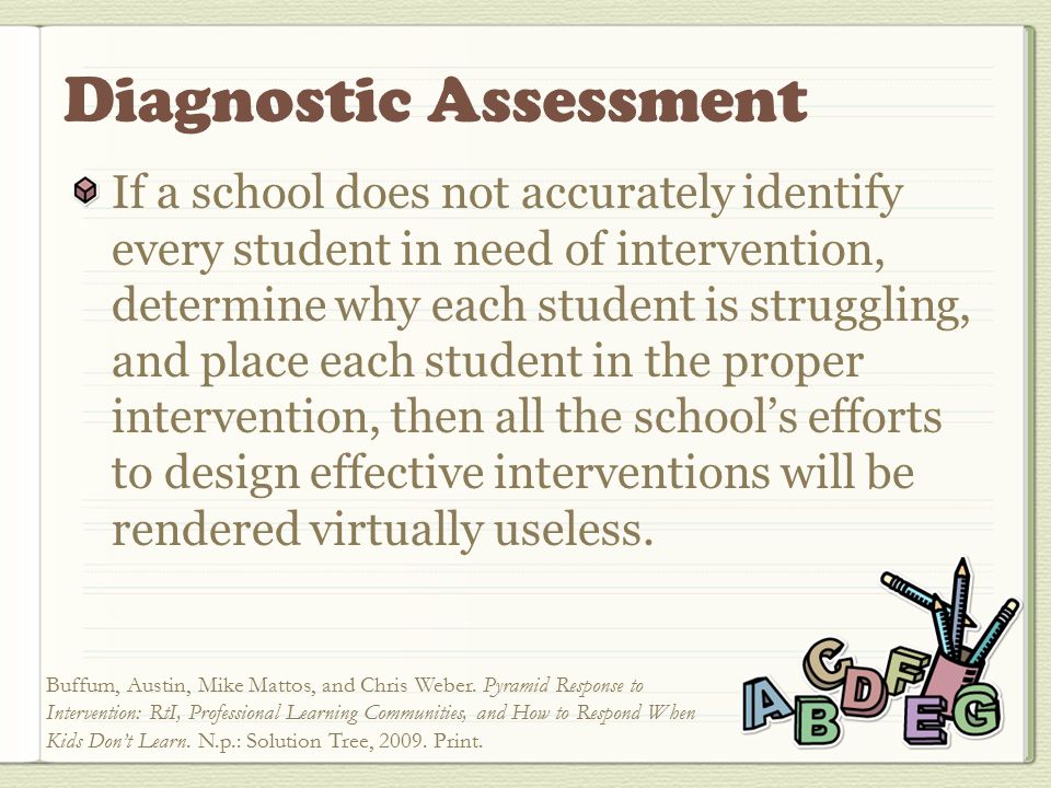 If a school does not accurately identify every student in need of intervention, determine why each student is struggling, and place each student in the proper intervention, then all the school’s efforts to design effective interventions will be rendered virtually useless.