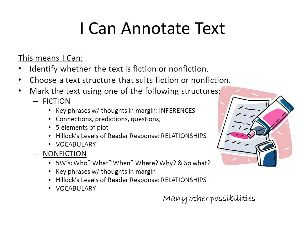I Can Annotate Text This means I Can: Identify whether the text is fiction or nonfiction.