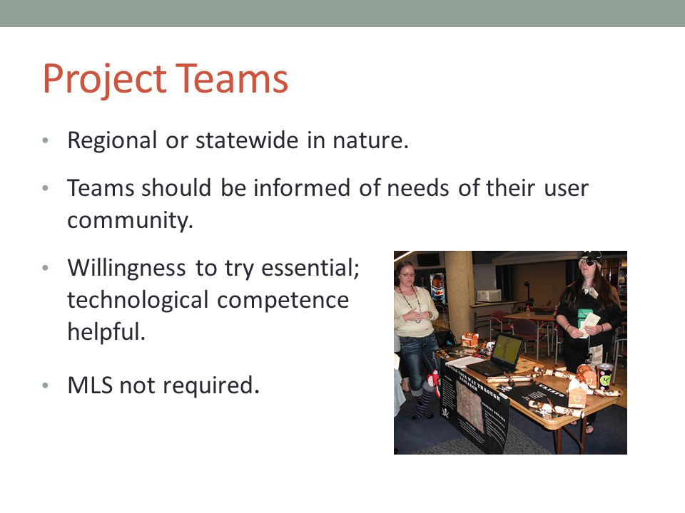 Project Teams Regional or statewide in nature.