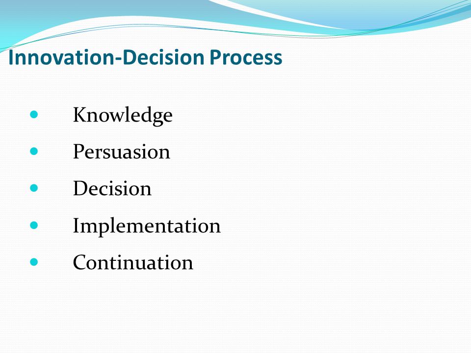 Innovation-Decision Process Knowledge Persuasion Decision Implementation Continuation