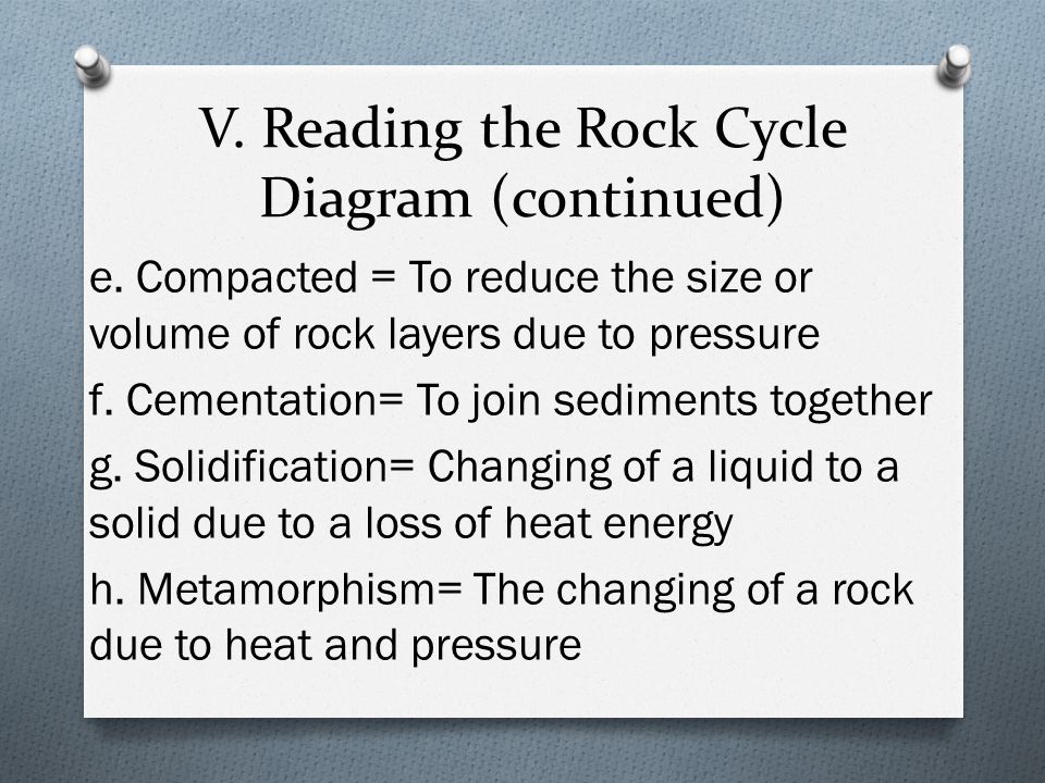 V. Reading the Rock Cycle Diagram (continued) e.